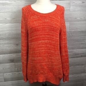 Heather by Bordeaux Nordstrom Medium Orange Knit Sweater Scoop Neck Long